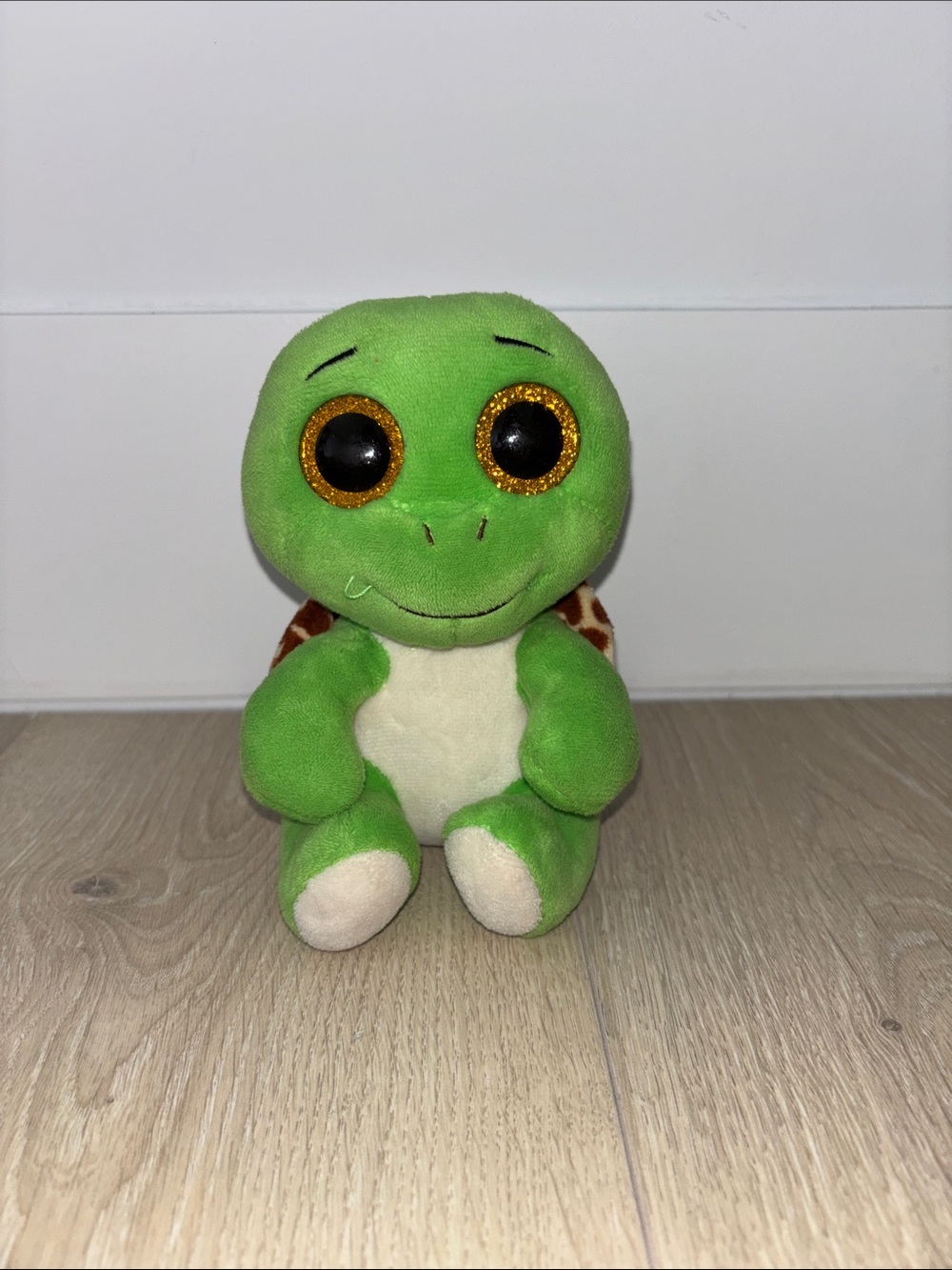 Ty Green Turtle Plush with Gold Sparkle Eyes